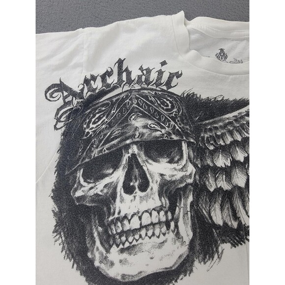 Archaic Shirt Mens Medium White Skull Wings Graphic Made USA Short Sleeve Tee - Picture 4 of 10